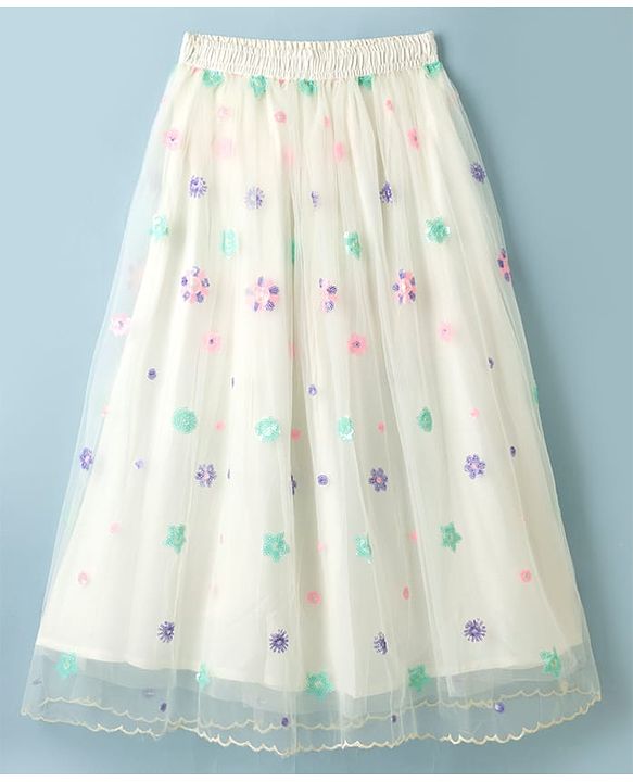 Pine Kids Woven Half Sleeves Choli & Lehenga Set With Dupatta - Cream