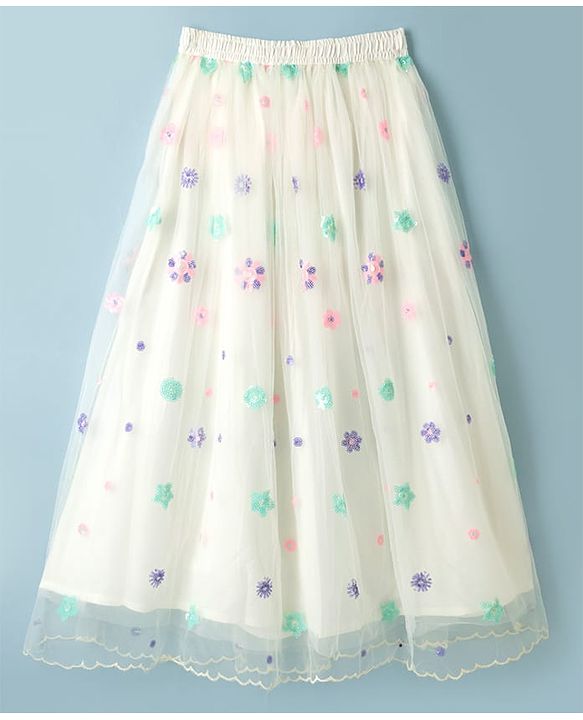 Pine Kids Woven Half Sleeves Choli & Lehenga Set With Dupatta - Cream