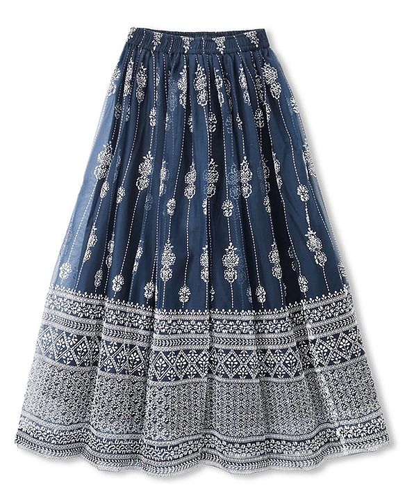 Pine Kids Woven Sleeveless Lehenga Choli Dupatta Set With Floral Print - Navy Blue