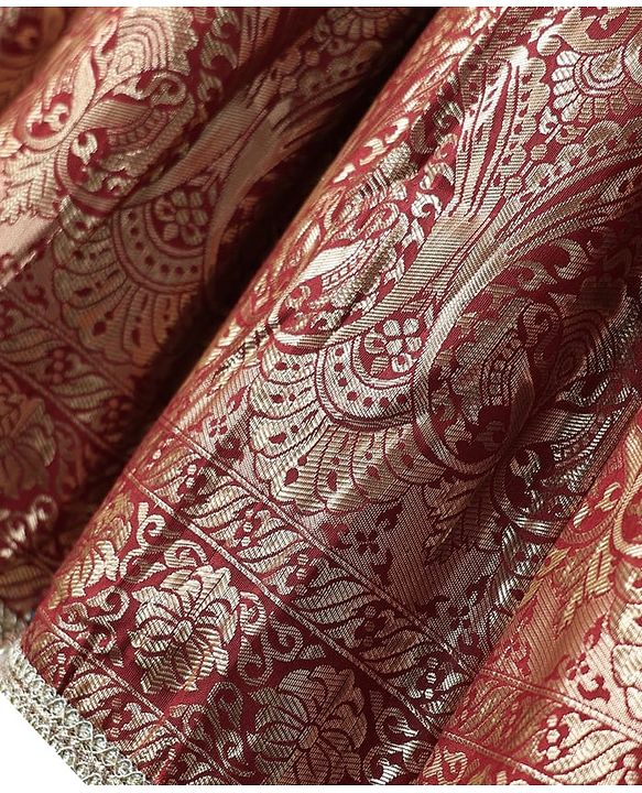 Pine Kids Woven Half Sleeves Floral Designed Choli Lahenga Set with Dupatta - Dark Red