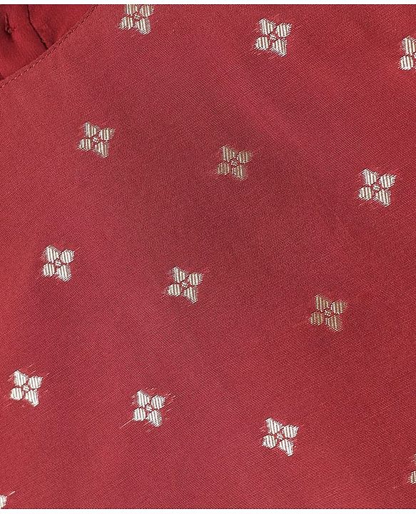Pine Kids Woven Half Sleeves Floral Designed Choli Lahenga Set with Dupatta - Dark Red