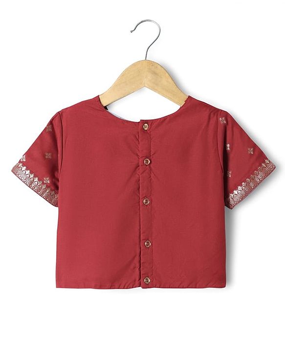 Pine Kids Woven Half Sleeves Floral Designed Choli Lahenga Set with Dupatta - Dark Red