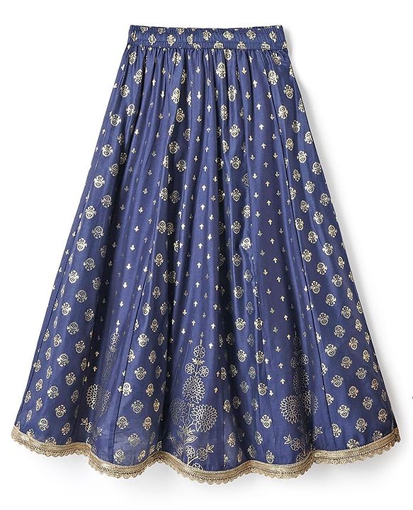 Pine Kids Woven Half Sleeves Floral Printed Choli & Lehenga Set With Dupatta - Blue