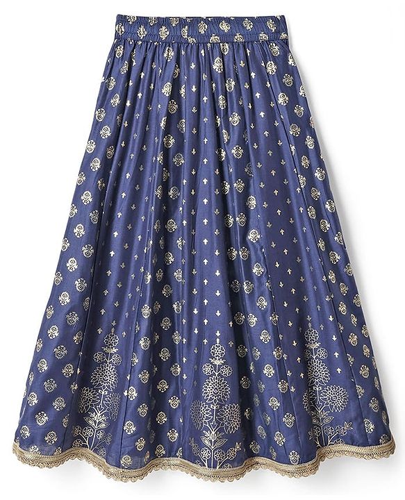 Pine Kids Woven Half Sleeves Floral Printed Choli & Lehenga Set With Dupatta - Blue