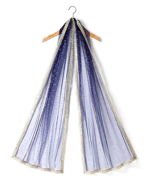 Pine Kids Woven Sleeveless Sequinned & Floral Foil Printed Lehenga Choli Set With Dupatta - Navy Blue