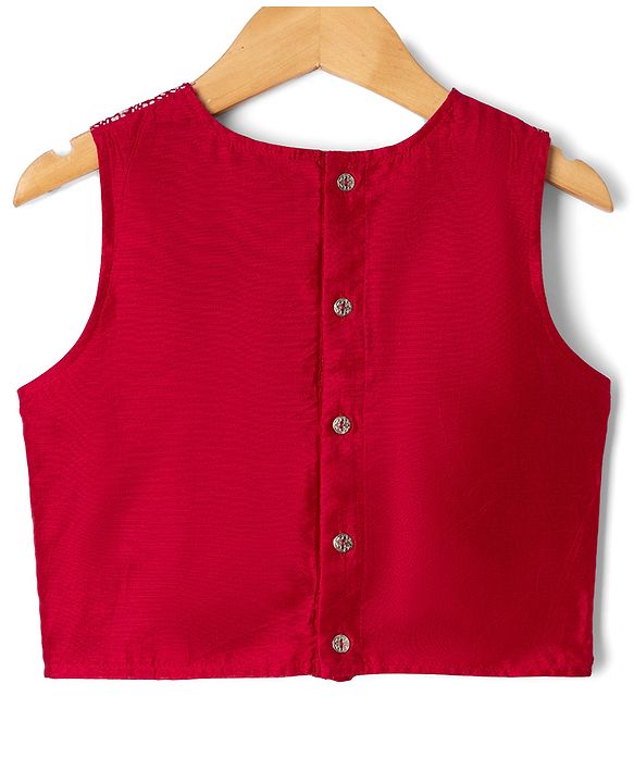 Pine Kids Woven Flared Lehenga Choli and Dupatta Set with Sleeveless and Floral Embroidery - Pink