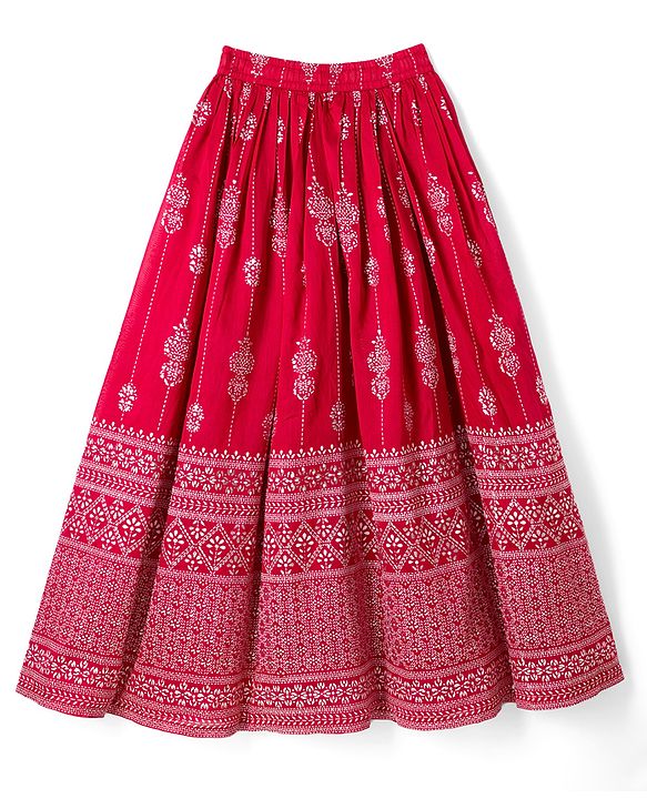 Pine Kids Woven Flared Lehenga Choli and Dupatta Set with Sleeveless and Floral Embroidery - Pink