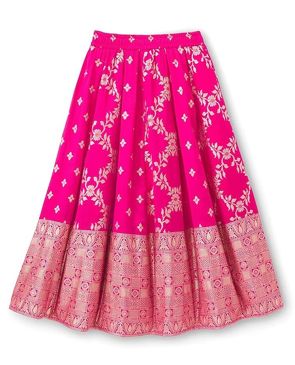 Pine Kids Woven Half Puffed Sleeves Floral Embroidered Choli Lahenga Set with Dupatta - Navy Blue
