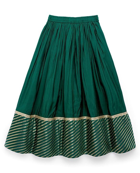 Pine Kids Woven Full Sleeves Floral Embroidered Choli Lahenga Set with Dupatta - Dark Green