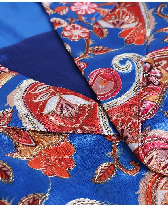 Pine Kids Woven Full Sleeves Printed Jacket & Choli Lehenga Set - Teal Blue