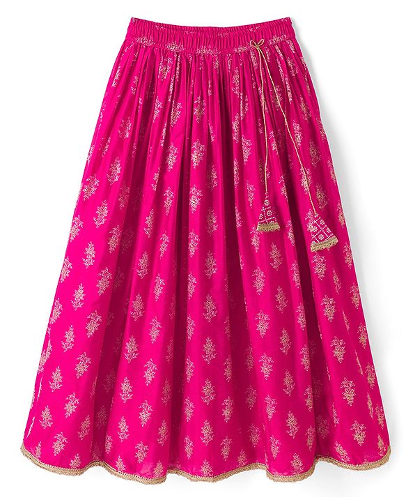 Pine Kids Woven Half Sleeves Choli and Lehenga with Dupatta and Geometric Grid Embroidery in Pink for 4-5 Years