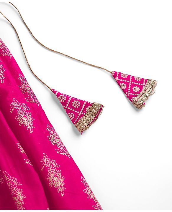 Pine Kids Woven Half Sleeves Choli and Lehenga with Dupatta and Geometric Grid Embroidery in Pink for 4-5 Years