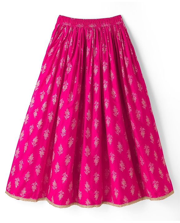 Pine Kids Woven Half Sleeves Choli and Lehenga with Dupatta and Geometric Grid Embroidery in Pink for 4-5 Years