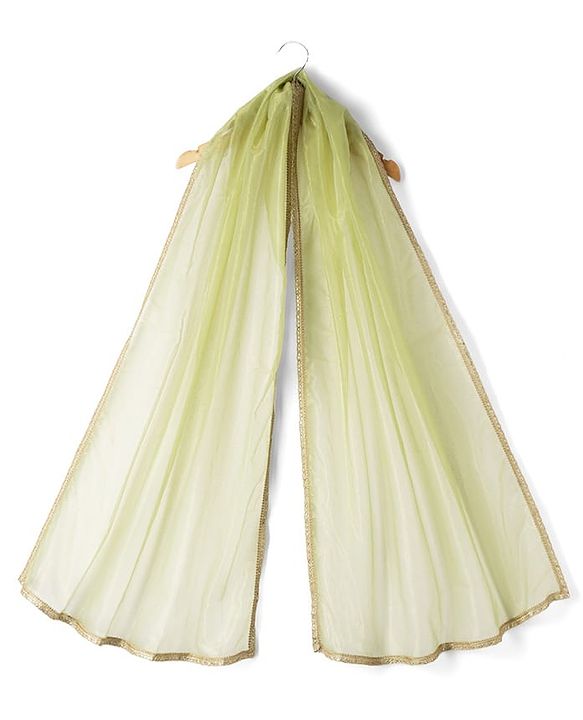 Pine Kids Woven Sleeveless Floral Sequinned Choli & Lehegnga Set With Dupatta - Lime Green