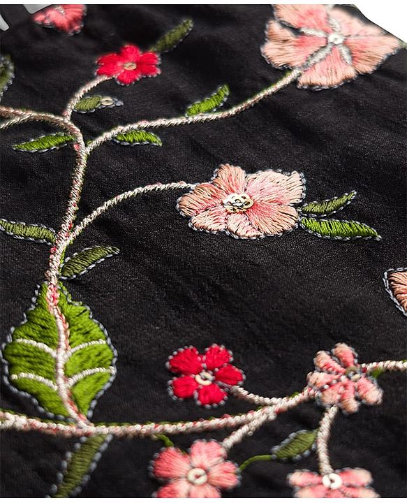 Pine Kids Woven Sleeveless Lehenga Choli & Dupatta Set With Floral Embroidery - Black