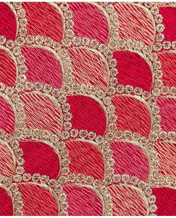 Pine Kids Woven Sleeveless Lehenga Choli Dupatta Set With Sequin Detailing & Floral Foil Print - Dark Pink