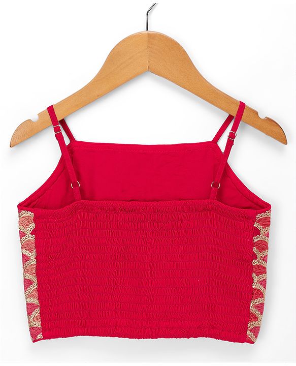 Pine Kids Woven Sleeveless Lehenga Choli Dupatta Set With Sequin Detailing & Floral Foil Print - Dark Pink