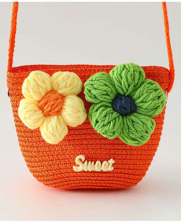 Babyhug Floral Applique Sling Bag Free Size - Orange