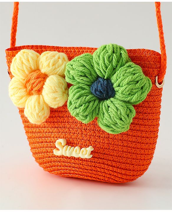 Babyhug Floral Applique Sling Bag Free Size - Orange