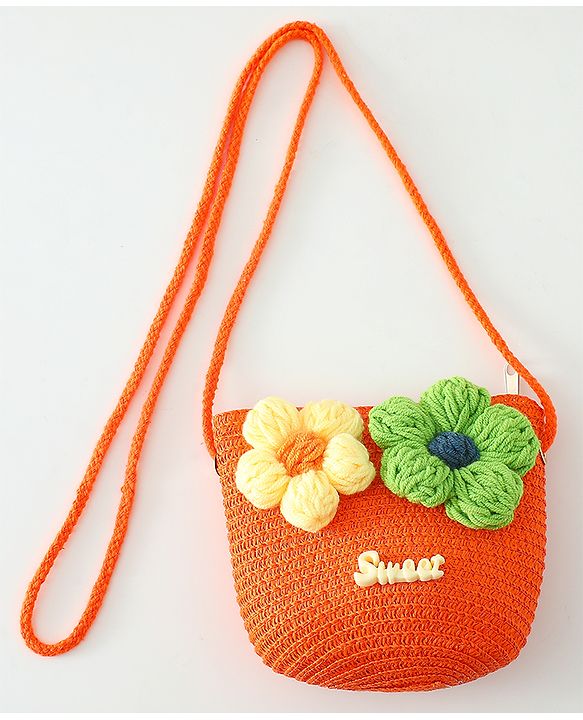 Babyhug Floral Applique Sling Bag Free Size - Orange