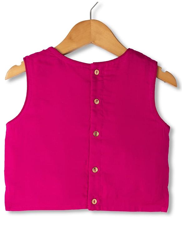 Pine Kids Woven Sleeveless Floral Embroidered Choli & Lehenga Set With Dupatta - Dark Pink