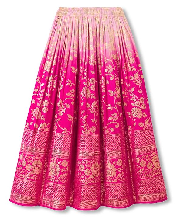 Pine Kids Woven Sleeveless Floral Embroidered Choli & Lehenga Set With Dupatta - Dark Pink