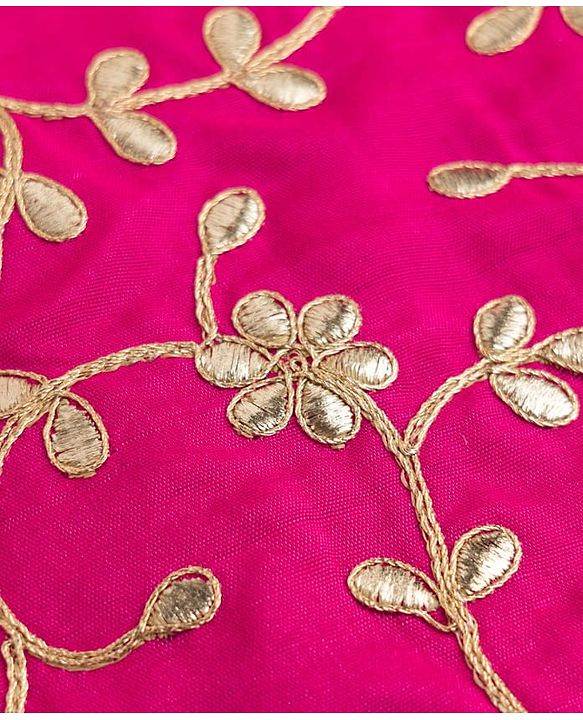 Pine Kids Woven Sleeveless Floral Embroidered Choli & Lehenga Set With Dupatta - Dark Pink