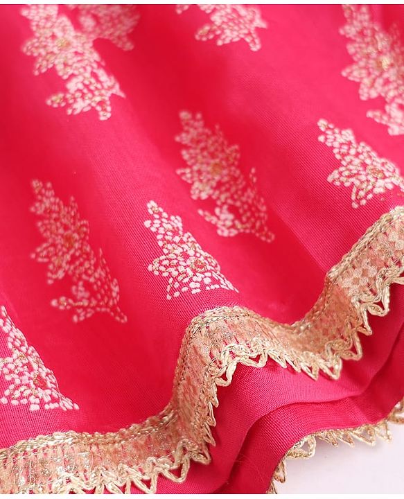 Pine Kids Woven Sleeveless Printed Choli & Lehenga Set With Dupatta - Dark Pink