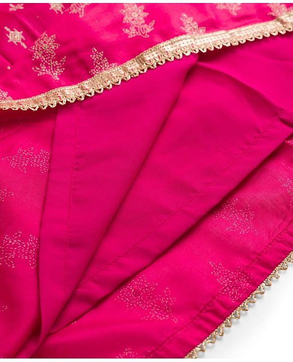 Pine Kids Woven Sleeveless Printed Choli & Lehenga Set With Dupatta - Dark Pink