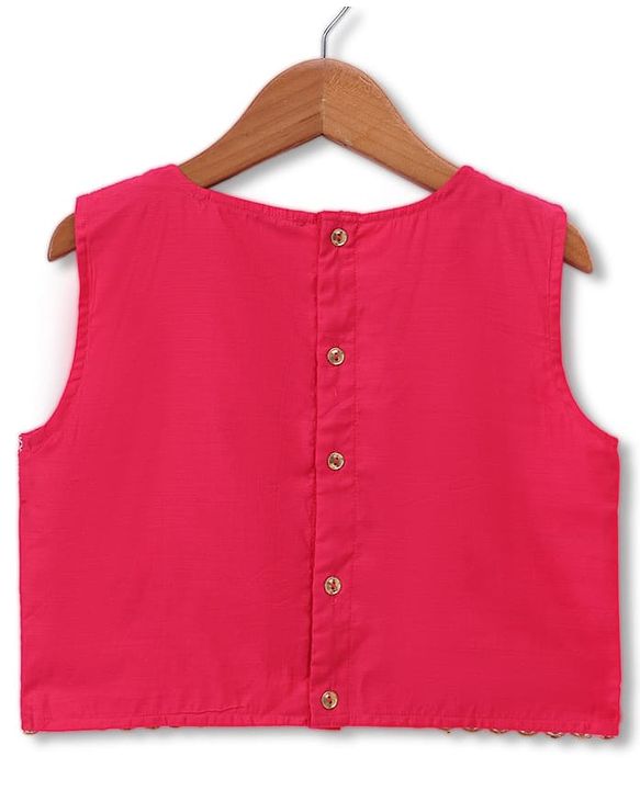 Pine Kids Woven Sleeveless Printed Choli & Lehenga Set With Dupatta - Dark Pink
