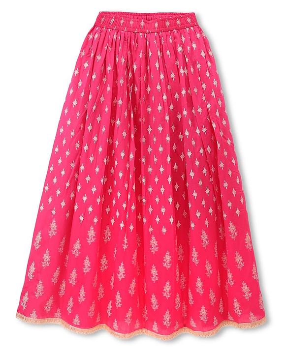 Pine Kids Woven Sleeveless Printed Choli & Lehenga Set With Dupatta - Dark Pink