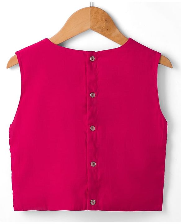 Pine Kids Woven Sleeveless Lehenga Choli and Dupatta with Full Length and Floral Vines Embroidery in Dark Pink for 4-5 Years