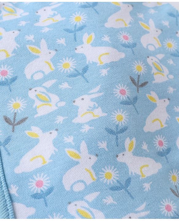 Babyhug 100% Cotton Interlock Baby Caps with Floral & Animal Print Pack of 2 in Blue Diameter - 12
