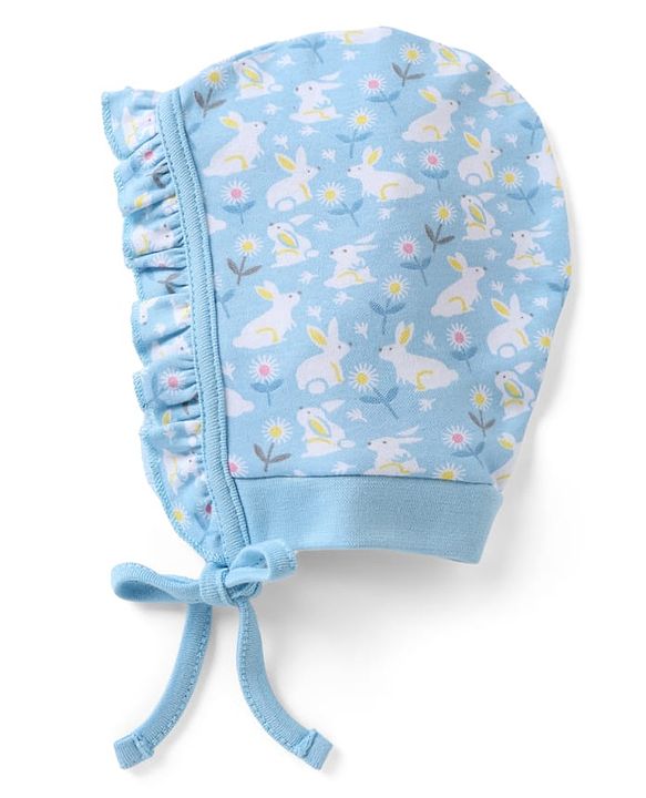 Babyhug 100% Cotton Interlock Baby Caps with Floral & Animal Print Pack of 2 in Blue Diameter - 12