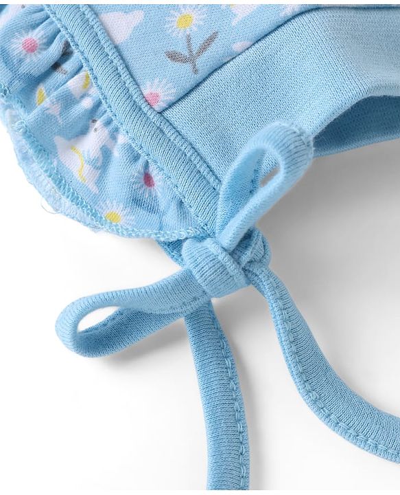 Babyhug 100% Cotton Interlock Baby Caps with Floral & Animal Print Pack of 2 in Blue Diameter - 12
