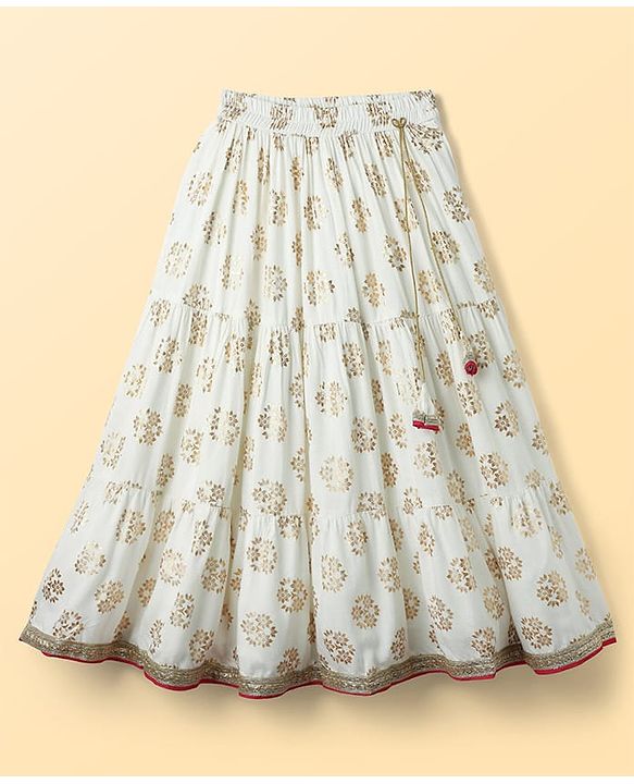 Pine Kids Woven Sleeveless Floral Embroidered & Foil Printed Lehenga Choli Set With Dupatta - Pink