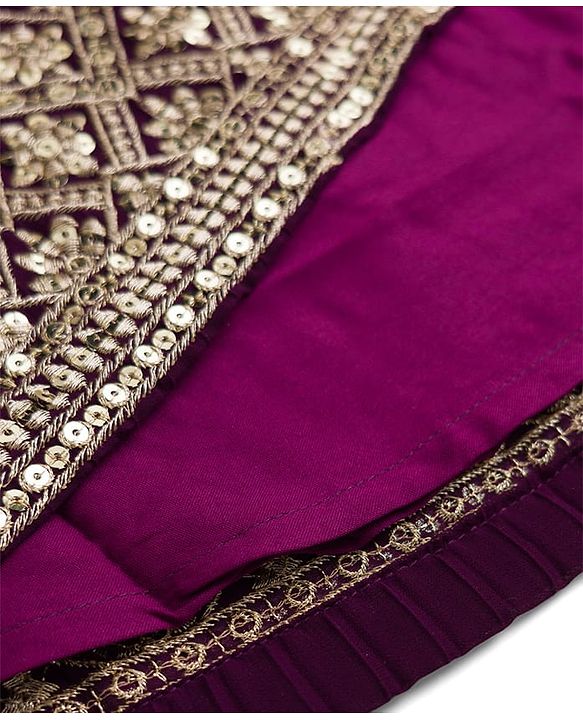 Pine Kids Woven Half Sleeves Lehenga Choli & Dupatta Set With Stone Embellishment - Wine