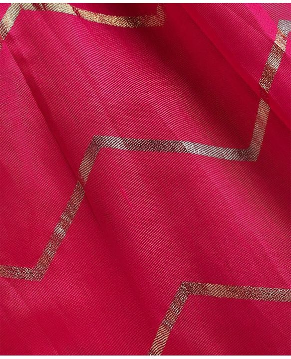Pine Kids Woven Half Sleeves Floral Printed Choli Lehenga Set With Dupatta - White & Pink