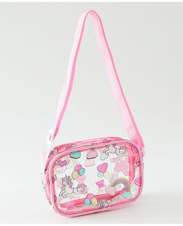 Babyhug Transparent Sling Bag With Unicorn Print - Pink