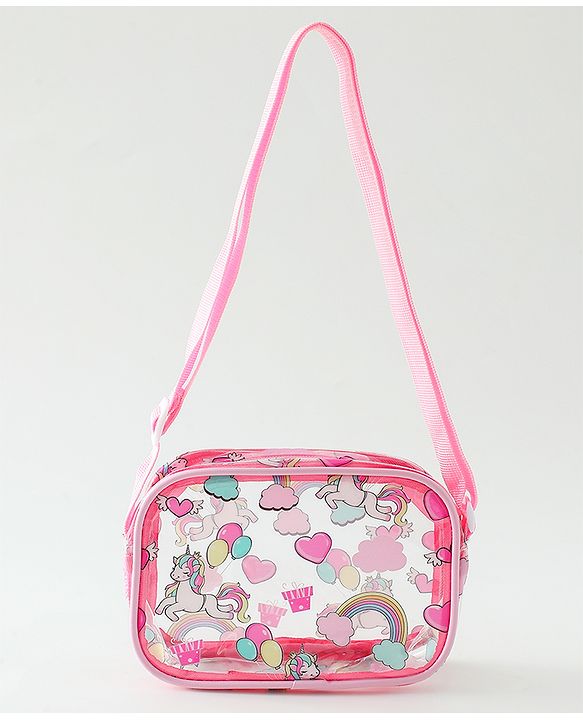 Babyhug Transparent Sling Bag With Unicorn Print - Pink