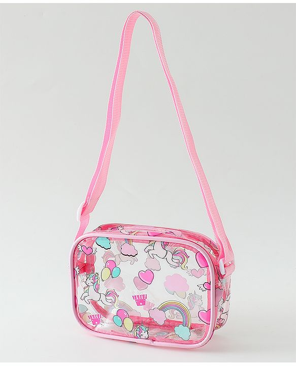 Babyhug Transparent Sling Bag With Unicorn Print - Pink
