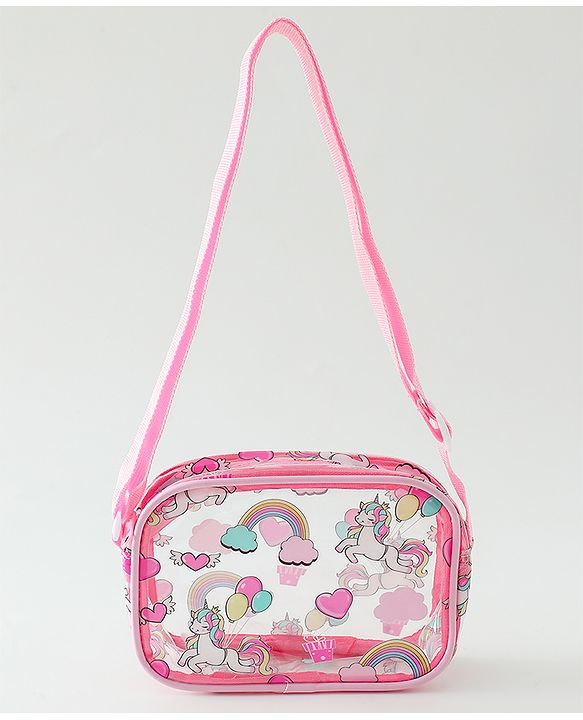 Babyhug Transparent Sling Bag With Unicorn Print - Pink
