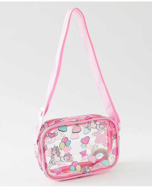 Babyhug Transparent Sling Bag With Unicorn Print - Pink