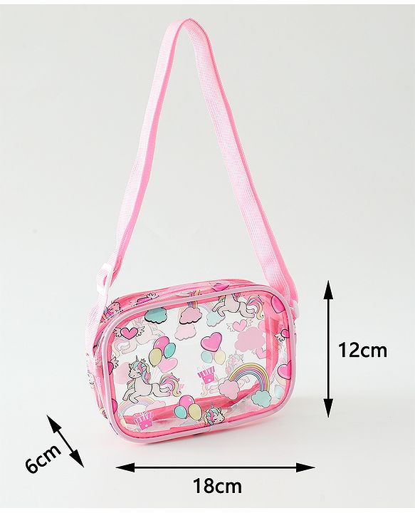 Babyhug Transparent Sling Bag With Unicorn Print - Pink