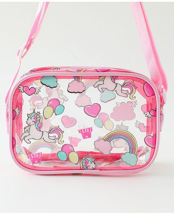 Babyhug Transparent Sling Bag With Unicorn Print - Pink