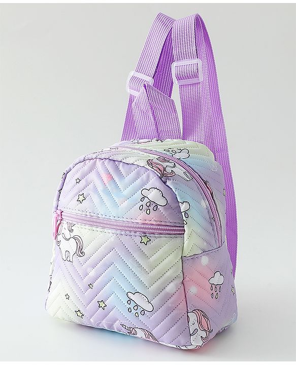 Babyhug Free Size Fashion Backpack With Unicorn Print - Purple