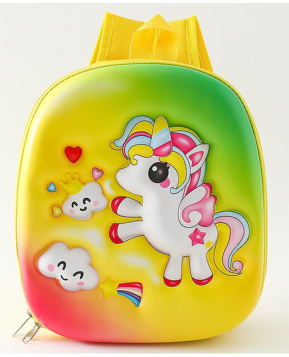 Babyhug Free Size Fashion Backpack With Unicorn Print - Yellow