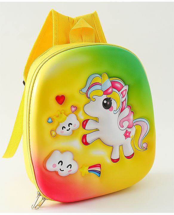 Babyhug Free Size Fashion Backpack With Unicorn Print - Yellow