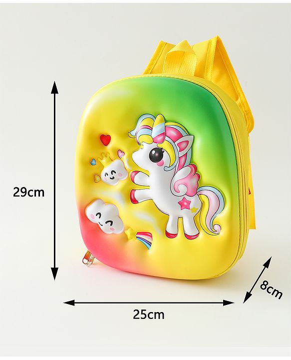 Babyhug Free Size Fashion Backpack With Unicorn Print - Yellow