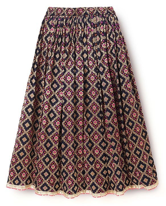 Pine Kids Woven Lehenga Choli & Dupatta with Half Sleeves and Floral Embroidery - Pink